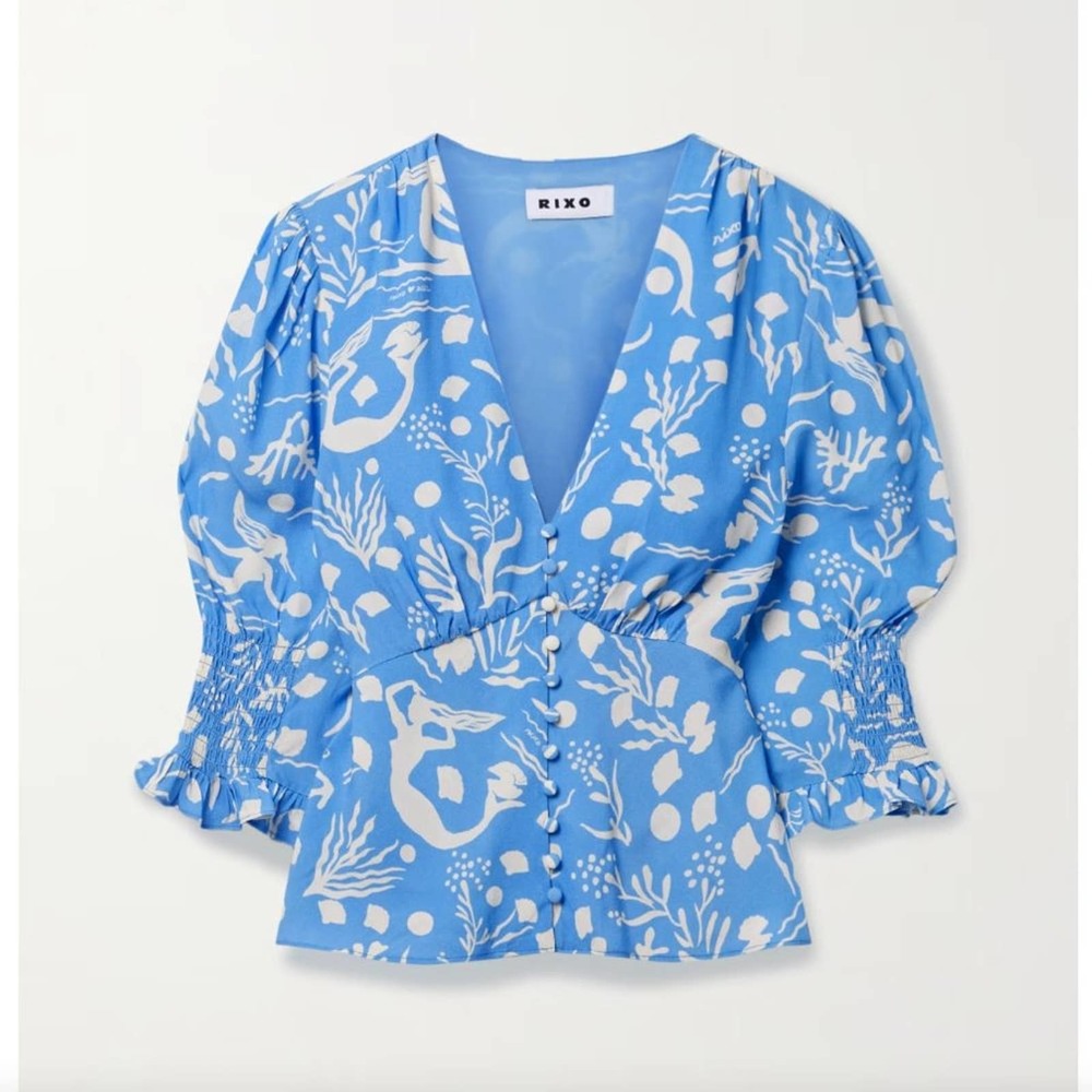 RIXO Payton Crepe Blouse Azure Mermaid 6